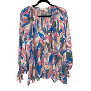 The Nines Blouse Size 1X Floral V Neck Button Front Long Sleeve Multicolor Boho